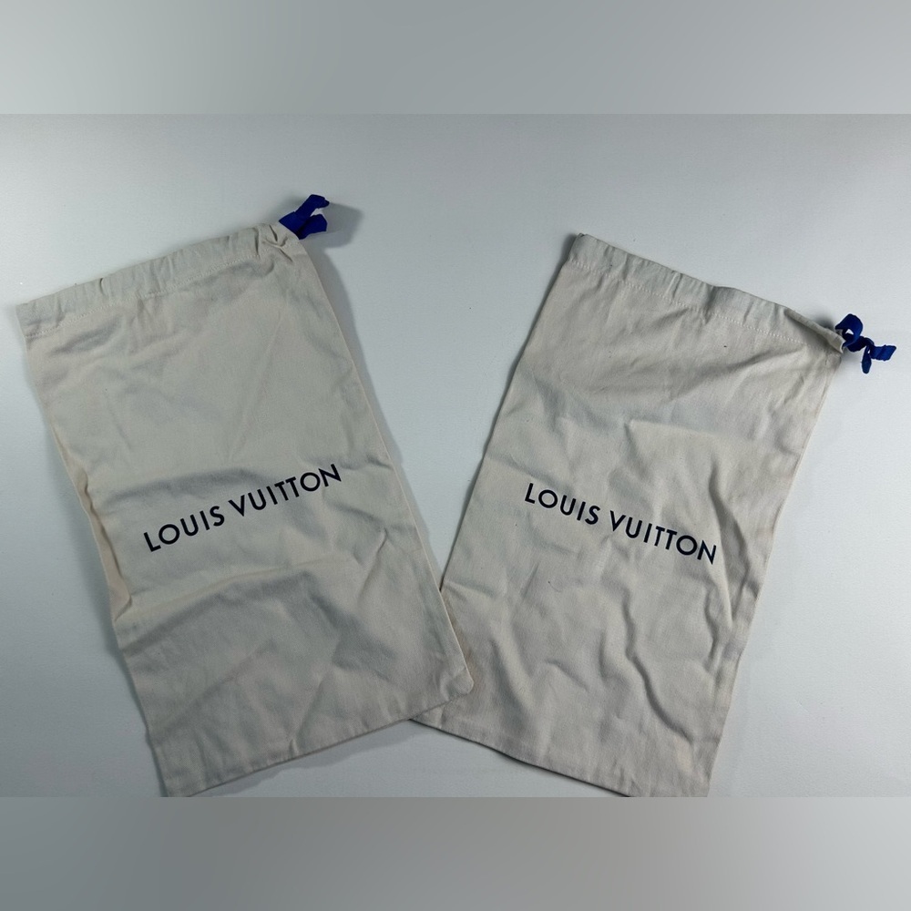 SET Louis Vuitton Cream Cotton Drawstring Dust Bags with Blue Ties